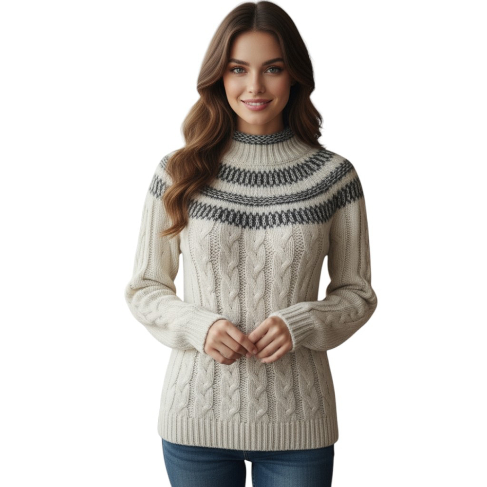 Hollister Sweater Womens S Gray Fair Isle Nordic Metallic Cable Knit Pullover